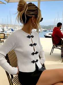 Women's New Autumn Round Neck Knit Cardigan, Elegant Design, Casual Daily Travel - White - View 3