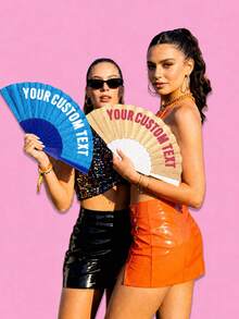 Personalized Handheld Folding Fan, Shiny Fabric Personalized Folding Fan, Fun Accessory For Birthday Parties And Bachelorette Parties - Multicolor - View 7