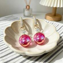 1 Pair European & American French Classic Versatile Fashion High-End Red Pearl Stud Earrings For Women, Lightweight Luxury, Sparkling Rhinestone Embellished, Elegant New Style - Multicolor - View 4