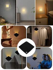 Lampu Malam Sensor Gerak Persegi, Lampu Dinding LED, Saklar Sensor Otomatis, Bertenaga Baterai (Tanpa Baterai), Cocok Untuk Koridor, Lorong, Tangga, Samping Tempat Tidur, Kamar Mandi, Dll., Lampu Malam, Lampu Sensor Lemari Pakaian. - MultiWarna - View 5