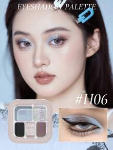 HOLD LIVE 五色眼影盘，蓝色和黑色珠光眼影，便携式日常妆容，适合初学者，女士 - H06 - 查看 3