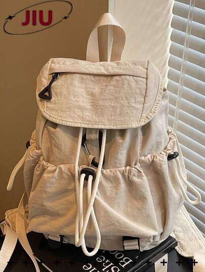 Solid Color Casual Nylon Women's Backpack; Multi-Functional Commuter Day Bag; Multi-Pocket Lightweight Travel Bag; Large Capacity Minimalist School Bag; Convenient Bookbag, For Students, Nurses, Teachers, Business Professionals, Travel, Vacation, Business Trip, Daily Commute, Shopping, Office, Dating, Hiking, Training, Work, Birthday Gift, Holiday Gift,