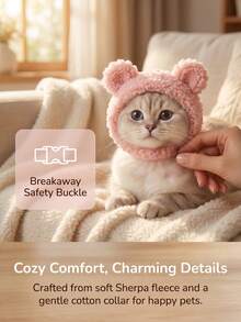 4pcs/Set Plush Bear Ear Pet Hat 2pcs + Flower Bell Collar 2pcs, Cute Photo Props Accessory Set For Cats And Dogs - Multicolor - View 5