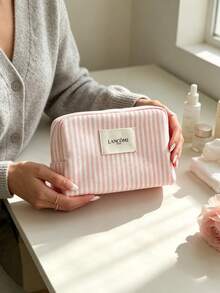 Lancôme Full Top Zipper Quilted Canvas Portable Cosmetic Storage Pouch For Women LANCOME-GIFT-14 - Baby Pink - View 6