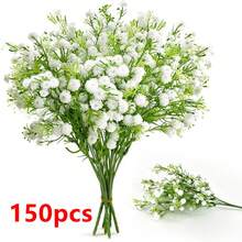 1pc Artificial White Silk Baby's Breath Flower Bouquet, May Flower Table Centerpiece, Suitable For Home Garden Wedding Party Decoration - White - 5 Forks - View 9
