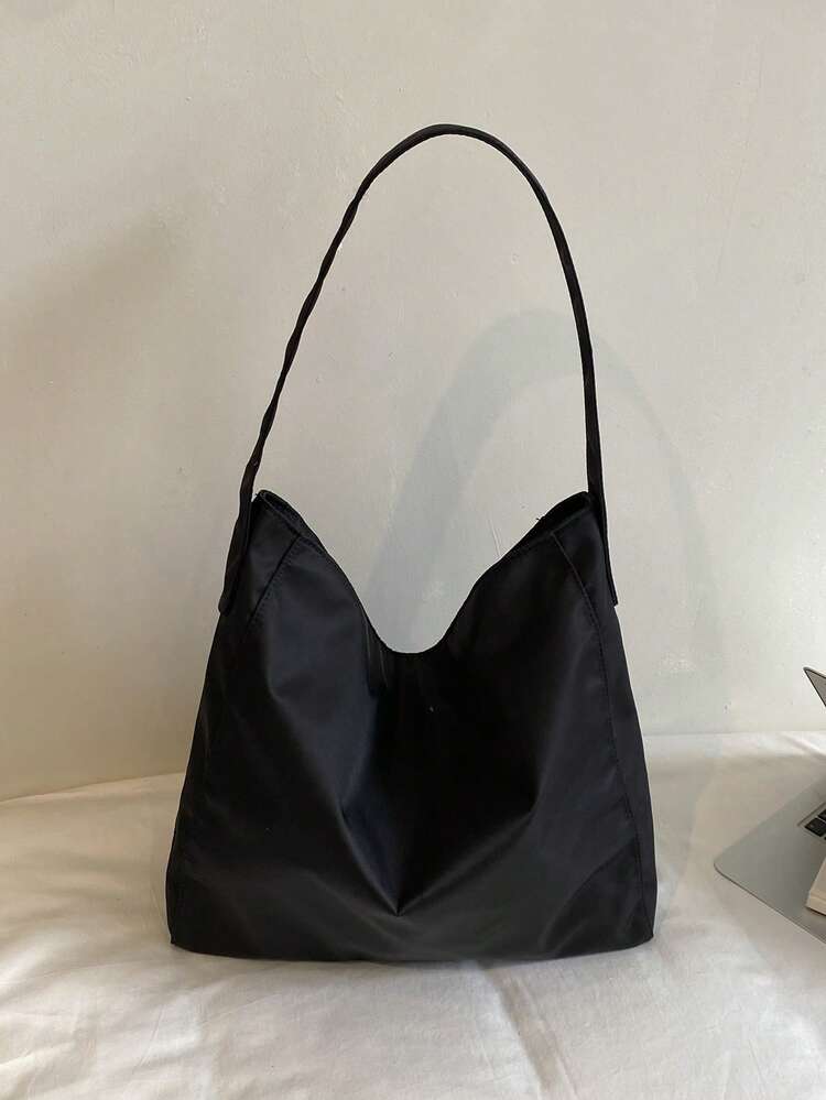 Japanese Minimalist Large Capacity Canvas Tote Bag, Women's Shoulder Crossbody Bag, Casual Versatile Handbag, Suitable For Daily Use, Work, Study, College Style, University Students, Shopping, Wallet, Young Women, Newcomers, White-Collar Workers. Perfect For Office, University, Work, Business, Commute, Outdoor Activities, Travel And Outings - Black - View 7
