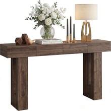63 Inch Long Narrow Rustic Farmhouse Wooden Console Entryway Sofa Table With 2 Storage Drawers Multipurpose Furniture Behind Couch For Living Room Hallway Foyer - Wild Oak - View 4