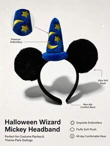 Classic Bestselling Disney Sorcerer Mickey Mouse Ear Headband, Popular Wizard Hat Headband For Multiple Platforms, Theme Park Halloween Cosplay Hair Accessory - A - View 4
