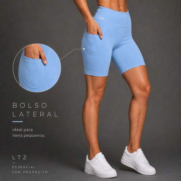 Bermuda Feminina Fitness Poliamida Premium Cintura Alta Bolso Lateral