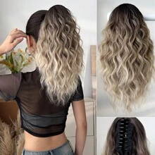 HEYPINK Ekstensi Rambut Ekor Kuda Sintetis Keriting Panjang Sedang 18 Inci Tahan Panas, Warna Cokelat Tua Emas, Gradien Cokelat Muda Merah Anggur Hitam, Cocok untuk Pesta Wanita dan Penggunaan Sehari-hari, Aksesori Rambut Ekor Kuda Gaya Cakar - Hitam Coklat - View 13
