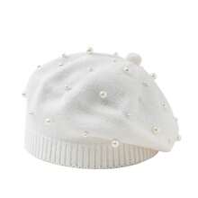 Topi Beret Rajut Mutiara, Topi Pelukis Vintage Warna Polos, Topi Wol Lembut untuk Musim Gugur/Dingin - mutiara - View 12