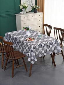 HXARTMIS 1PC White & Coffee Dual-Color Daisy Hollow Crochet Lace Rectangular Tablecloth, Sheer Mesh Floral Table Cover With Wavy Edge, Suitable For Wedding, Tea Party, Kitchen - White Coffee - View 15