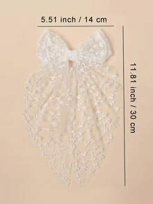 1件裝蕾絲蝴蝶結春季髮夾，甜美氣質仙女風刺繡長緞帶髮夾，髮飾 - 白色 - 查看 4