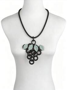 MARLIWOO 1pc Creative Round Grape Drip Pendant Long Necklace, Personalized Minimalist Vintage Adjustable Jewelry, Women's Fashion Necklace - Black - View 2