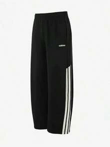 Adidas New Outdoor Running Elastic Lace-Up Wide-Leg Three-Stripe Sport Curved-Hem Pants - Black and White - View 1