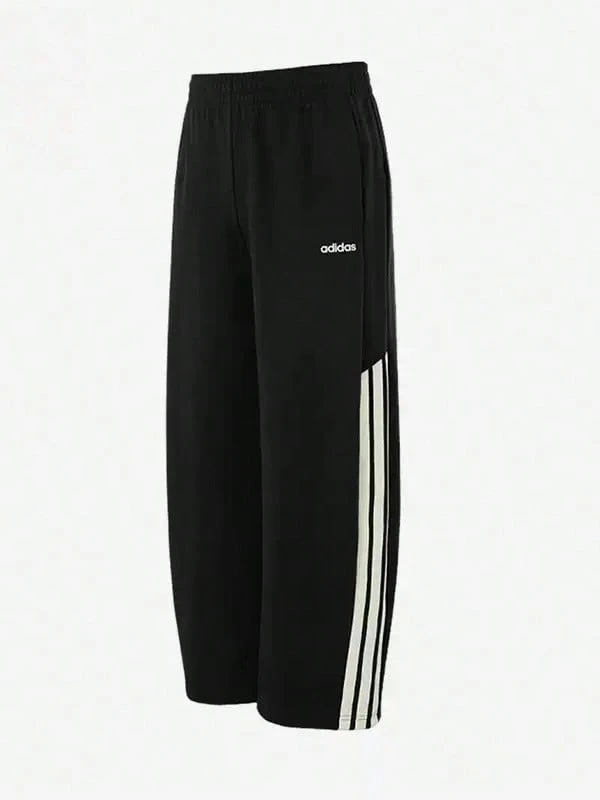 Adidas New Outdoor Running Elastic Lace-Up Wide-Leg Three-Stripe Sport Curved-Hem Pants - Black and White - View 1
