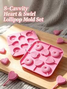 Multifunctional 8-Cavity Heart Lollipop Silicone Mold, Silicone, Heat-Resistant, Oven And Freezer , Suitable For Homemade Hard Candy, Chocolate Bars, Aromatherapy Lollipop Wax, Valentine's Day, Wedding Favors, DIY Desserts, Aromatherapy Lollipop Wax - Multicolor - View 3