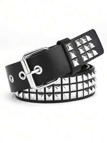 New Rivet Belt Women's Heavy Metal Belt Unisex Y2K Belt European And American Punk Rock Jeans Belt - Black - View 6