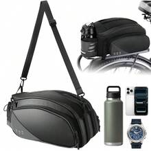 12-Liter-Fahrradtasche mit Regenhülle und reflektierenden Details, wandelbare Schultertasche mit Flaschenhalter – ideal für regnerische Fahrten, Einkäufe und lange Fahrradtouren - Schwarz - Übersicht 1