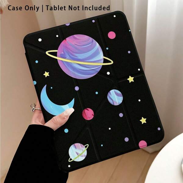 Planet, Star And Moon Pattern Painted Effect Tablet Protective Case With Stand, Compatible With Honor 8/9/10/X8/X8A/X9/X8Pro/X9Pro/ MatePad Se 11 Inch/MatePad 11 Inch/11.5 Inch/MatePad Pro And More/Apple 10th/11th Gen 2025 (A16)/ Galaxy Tab A7/A9 And Other Popular Models