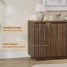 GIKPAL 63" Sideboard Buffet Cabinet, Fluted Storage Cabinet With Adjustable Shelves For Kitchen Dining Living Room, Natural - Walnut - View 7