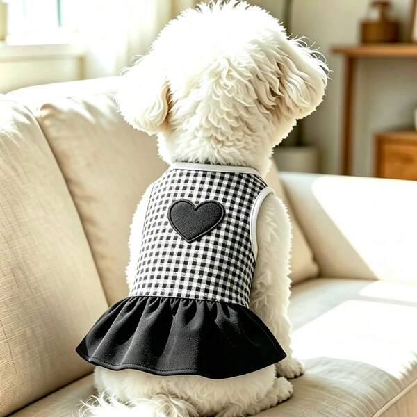 Pet Black & White Grid Sleeveless Jumpsuit Dress, Suitable For Small Cats & Dogs