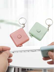 馬卡龍北歐風迷你可伸縮捲尺，150cm/60in 雙刻度，自動鎖定一鍵收回，軟皮革材質，鑰匙圈設計，便攜式，適用於身體測量、衣物、健康、縫紉、手工藝，多色可選 - 升級款 - 查看 2