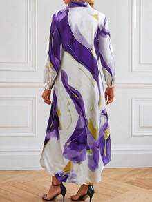 Vacation Style Long Sleeve Loose Hem Dress Elegant - Lilac Purple - View 5