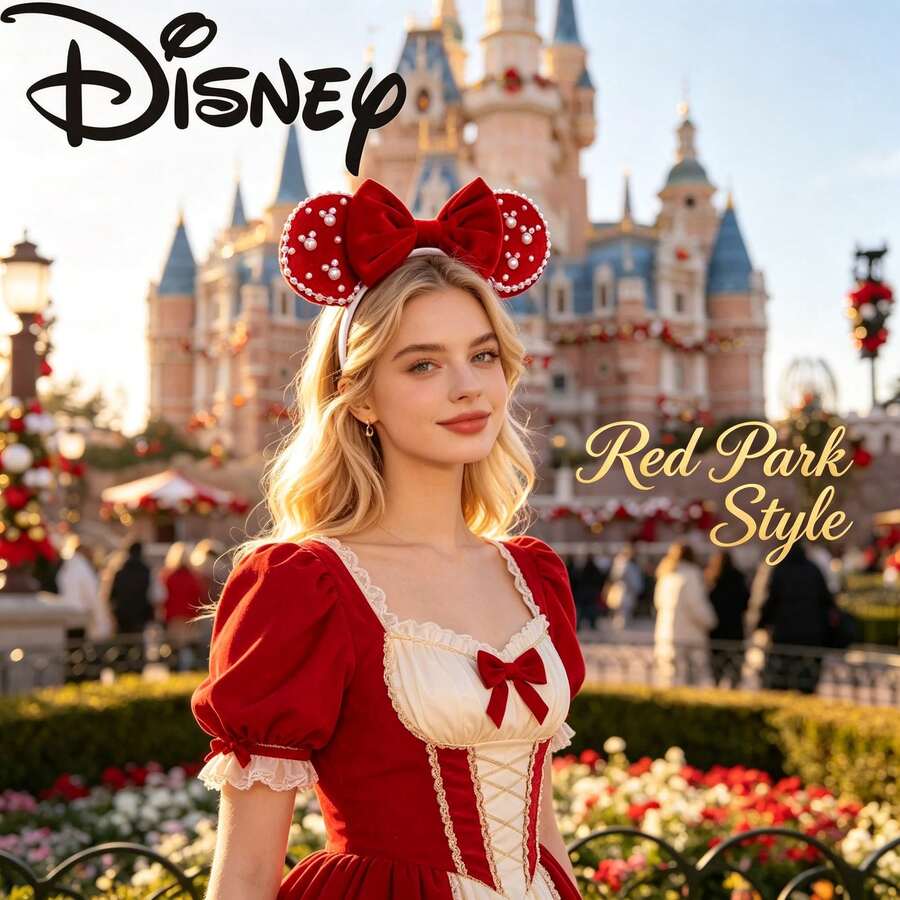 Disney Pearl Minnie Ears Headband, Holiday Bow Pearl Hair Hoop For Park Valentine Party - Multicolor - View 1