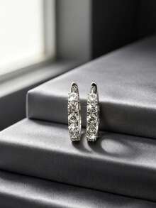 2 Pairs Luxury Elegant Copper Inlaid Zirconia Geometric U-Shaped Ear Cuffs, Round Earrings Set For Women, Dating Gift - Multicolor - View 6