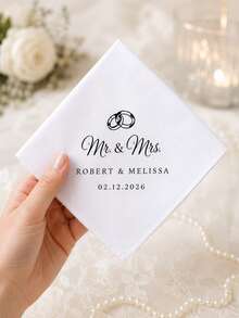 Customized Wedding Handkerchief, Valentine's Day Gift, Personalized Letter Handkerchief, Suitable For Wedding Decor, Personalized Customization, With Wedding Ring Pattern - Multicolor - View 5
