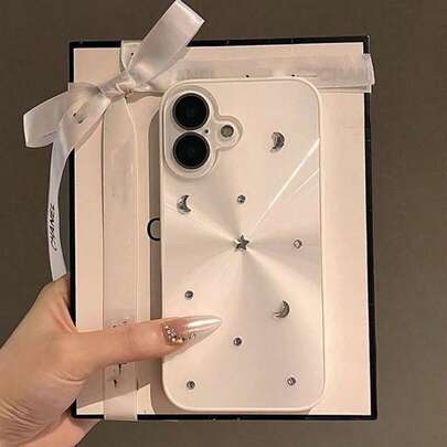 Lüks Parlak Sevimli 3D Yıldız Ay Aurora Lazer Telefon Kılıfı, 17 Pro Max Air 15 14 13 12 16 Pro Max 11 ile Uyumlu, CD Desenli Parlak Cam Lens Korumalı Yumuşak Arka Kapak