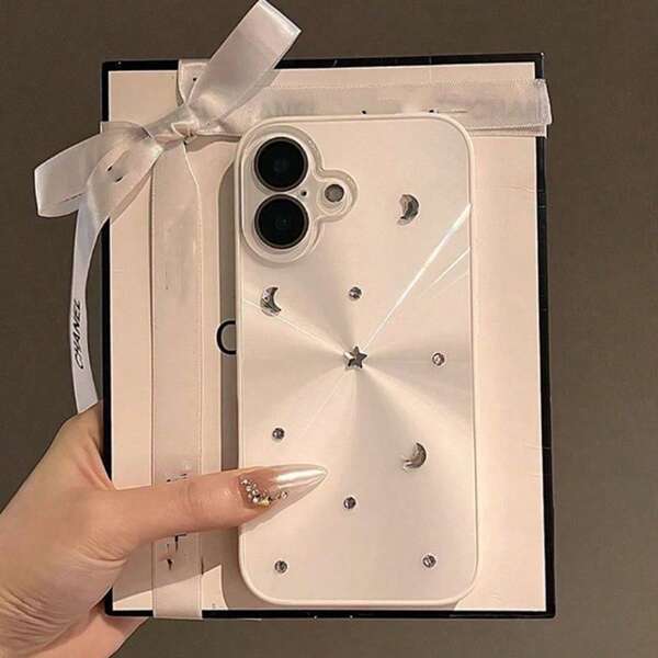 Luxury Shiny Cute 3D Star Moon Aurora Laser Phone Case, Compatible With IPhone 17 Pro Max Air 15 14 13 12 16 Pro Max 11, CD Pattern Shiny Glass Lens Protection Soft Back Cover