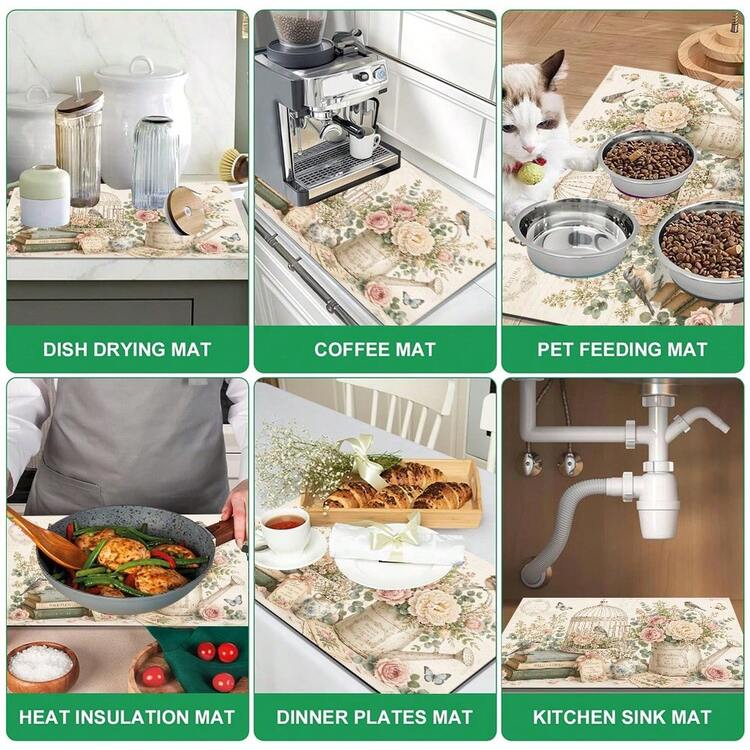 1pc Kitchen Countertop Diatomaceous Earth Absorbent Quick-Dry Coffee Machine Mat, Kitchen Home Decor Non-Slip Heat-Resistant, Bowl Dish Cup Drying Mat, Easy To Clean Stain-Hiding, Suitable For Kitchen Dining Table Coffee Bar Kitchen Floor Mat Dining Table Mat Drying Mat Breakfast Mat - Multicolor - View 7