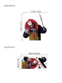1pc Halloween Scary Clown Wall Decor Sticker, Removable Room Wall Decal For Bedroom, Living Room, Holiday - 1PC - View 6