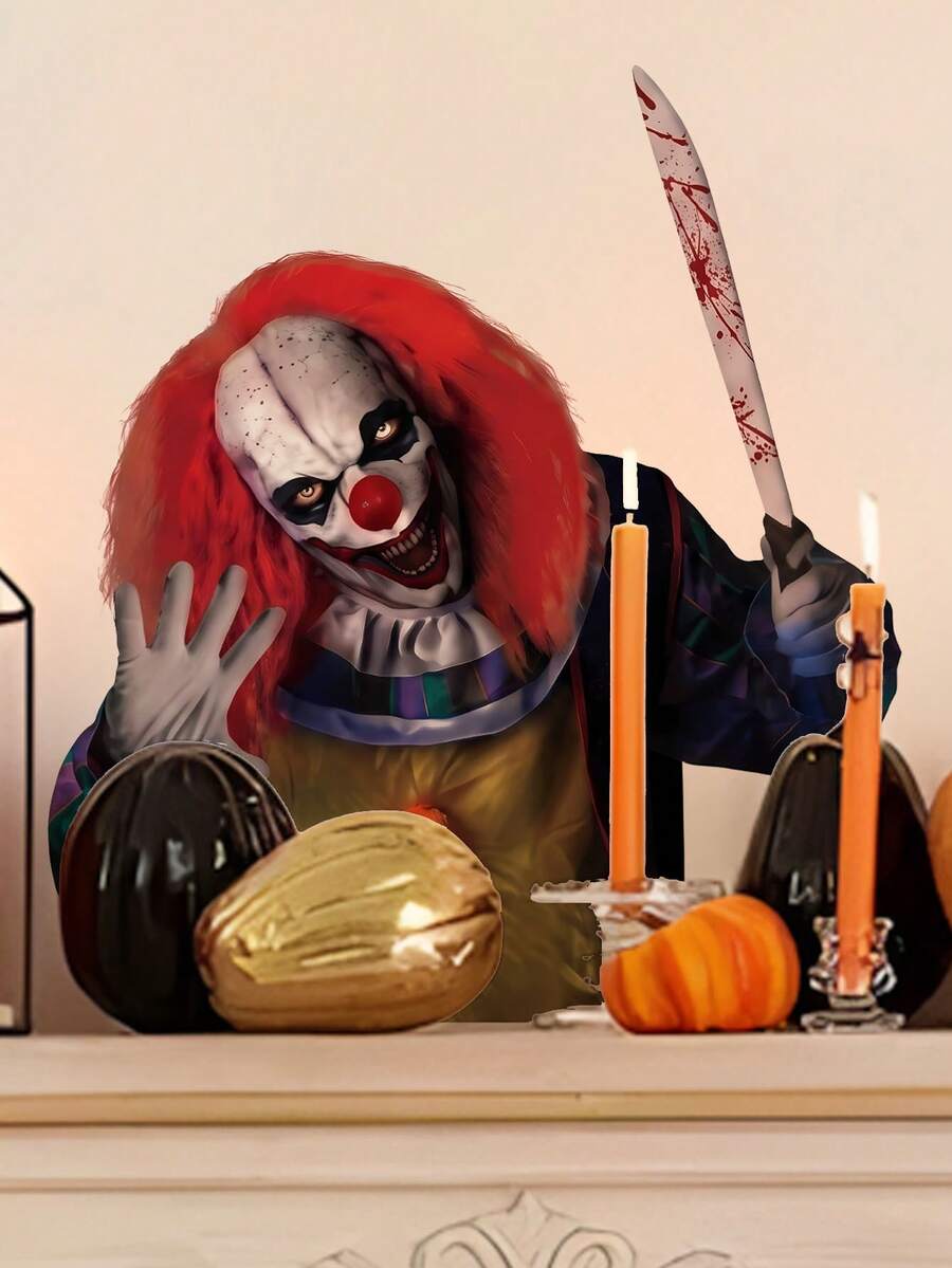 1pc Halloween Scary Clown Wall Decor Sticker, Removable Room Wall Decal For Bedroom, Living Room, Holiday - 1PC - View 1