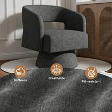 Nalupatio Swivel Accent Chair, Modern Comfy Barrel Chairs, Oversized Upholstered Round Arm Chair For Living Room, Bedroom, Reading Room,1 PCS,Black-Chenille - 黑色 - 查看 6