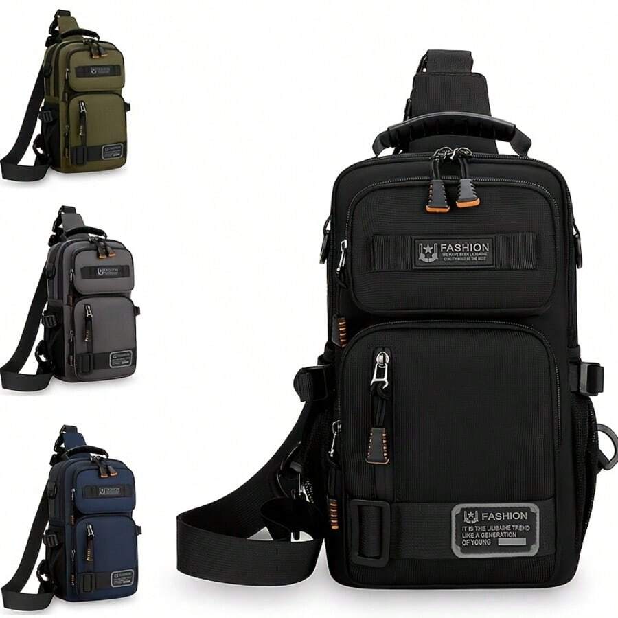 Men's Multi-Function Large Capacity Outdoor Chest Bag, Oxford Simple Versatile Crossbody Sling Bag, Minimalist Travel Reinforced Utility Pack For Gym - Multicolor - View 1
