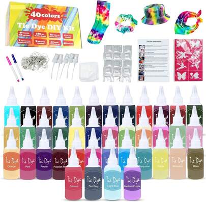 Tie Dye Kit For Kids And Adults, Fabric Dye For Clothing, 40 Pack, 60 Ml | Complete DIY Craft With Vivid Color Packets And Nozzle Spray, Use For Bulk