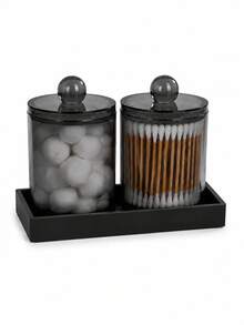 Bathroom Vanity Storage Organizer Set, PS Plastic Transparent Cotton Swab Holder With Silicone Tray, Countertop Cosmetic Storage Box, Suitable For Bathroom Sink And Vanity - Multicolor - View 10