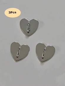 1/2/3/4/5 piezas Nuevo broche de metal brillante con forma de corazón, accesorios de joyería DIY con respaldo adhesivo para bolsos, fundas de teléfono, cordones, manualidades hechas a mano - Plateado - Ver 7