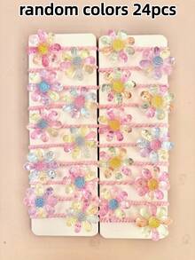 12/24/36pcs Random Mixed Gradient Transparent 8-Petal Flower Hair Ties, High Elasticity Flower Hair Bands For Kids, Back To School - Multicolor - View 8