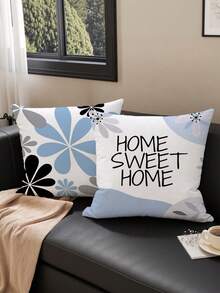 shangxia 2PCS--Minimalist Hand-Drawn Line Light Gray Blue Daisy Print Pillow Covers, Korean Cream Style Bedroom Sofa Soft Decorative Cushions--(Pillow Insert Not Included)---(Multiple Sizes)---(No Embroidery)---(Single-Sided Print) - Multicolor - View 10