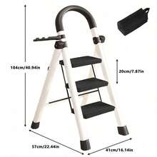 3-Step Folding Ladder With Handrail, Sturdy Non-Slip Grip Steps & Wide Base For Indoor Home Repairs, Garage, Kitchen, Bathroom - Modern Design Accessible Ladders - 3-step - View 2