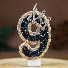 Black Gold Rhinestone Crown Number Birthday Candle W/ Luxury Glitter Digit, Black‑Gold Theme Cake Topper, Adult Milestone Birthday, 18th 30th 40th Coming‑Of‑Age, Glam Dark Aesthetic Birthday Party Decor Supplies - View 15