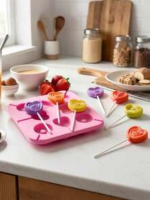 Multifunctional 8-Cavity Heart Lollipop Silicone Mold, Silicone, Heat-Resistant, Oven And Freezer , Suitable For Homemade Hard Candy, Chocolate Bars, Aromatherapy Lollipop Wax, Valentine's Day, Wedding Favors, DIY Desserts, Aromatherapy Lollipop Wax - Multicolor - View 4