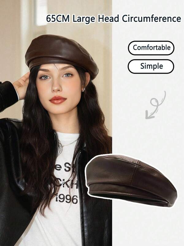 1pc Women's Autumn Beret, Vintage Leather Octagonal Crown Design. Practical For Outdoor Walking, Skiing, Shopping And More. Also Suitable For Daily Wear, Summer And Beach Vacation.