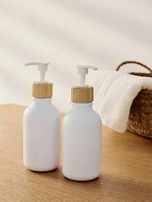 Haus Hana 1pc White Refillable Soap Dispenser With Bamboo Pump, 16oz Bottle For Hand Soap, Dish Soap, Or Lotion - White - View 2