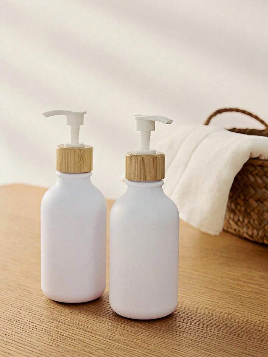Haus Hana 1pc White Refillable Soap Dispenser With Bamboo Pump, 16oz Bottle For Hand Soap, Dish Soap, Or Lotion