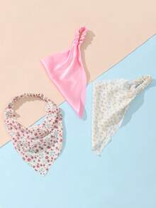 3pcs/Set Bando Segitiga Motif Bunga & Polos dengan Pengait Belakang Elastis, Gaya Pastoral Mori, Aksesori Rambut untuk Suasana Fotografi - MultiWarna - View 4